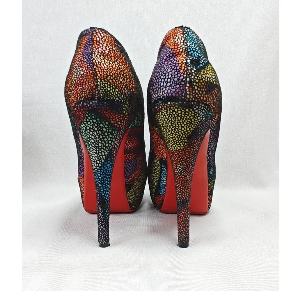Christian Louboutin Daffodile Pumps 40 Pebble Texture Platform Leather Heels Red